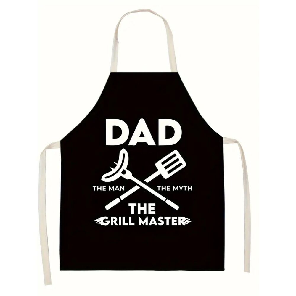 Dad Graphic Print Bib Apron BBQ Grill Master Tie Back Mens Black Kitchen New